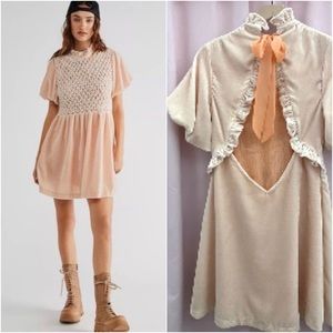 NEW Free People Peach Velvet Gum Drop Mini Dress In Champagne Toast L